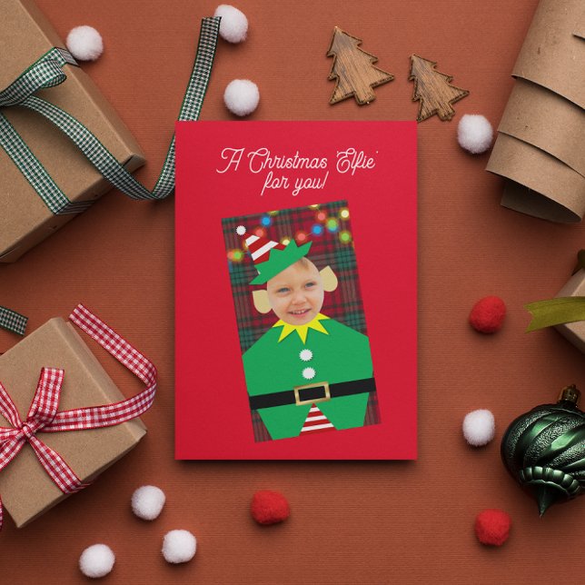 Christmas Elfie Personalised Photo Christmas Holiday Card (Creator Uploaded)