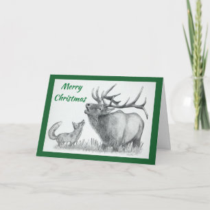Christmas Elk and Fox Holiday Card