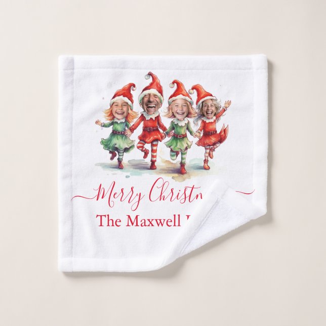 Christmas Elves 4 Photos family name towel (Wash Cloth)
