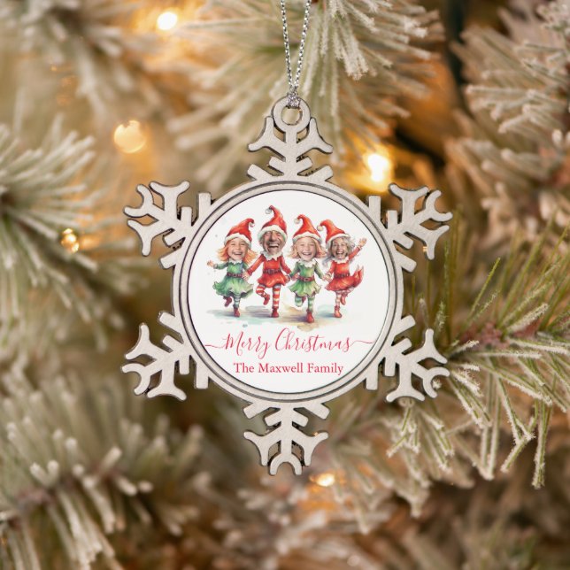 Christmas elves 4 photos snowflake pewter christmas ornament (Tree)