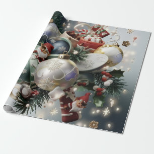 Christmas Elves and Ornaments Wrapping Paper