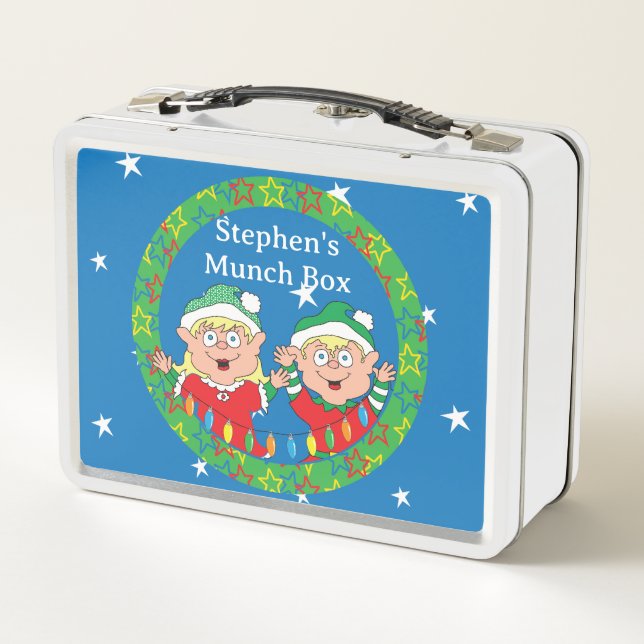 Christmas Elves Blonde Hair Metal Lunch Box (Back)