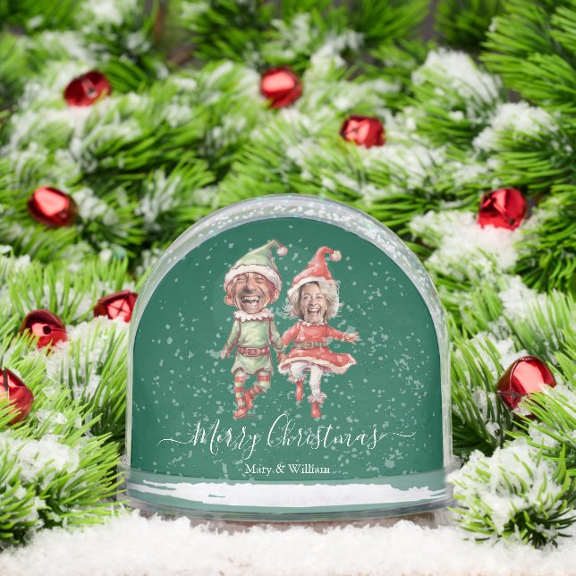 Christmas Elves couple 2 Photo Collage green Snowglobe (Christmas)