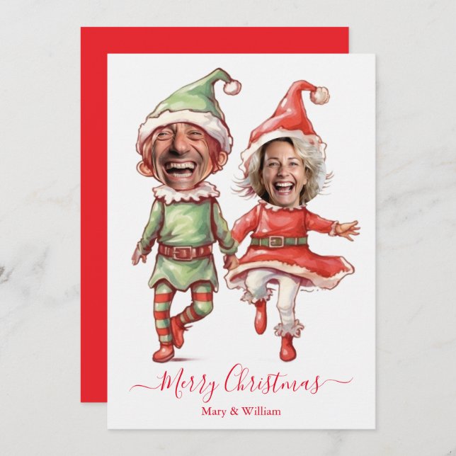 Christmas elves couple holiday card (Front/Back)