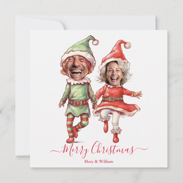 Christmas elves couple holiday card (Front)