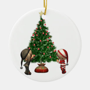 Christmas Elves - decorate the tree Ceramic Tree Decoration