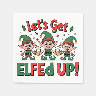 Christmas Elves Drinking Beer: Let's Get Elfed Up Napkin