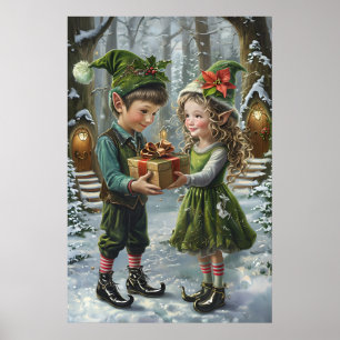 Christmas Elves Gift Exchange – Holiday Woodland Poster