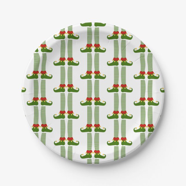 Christmas Elves Holiday Pattern Festive Fun Paper Plate (Front)