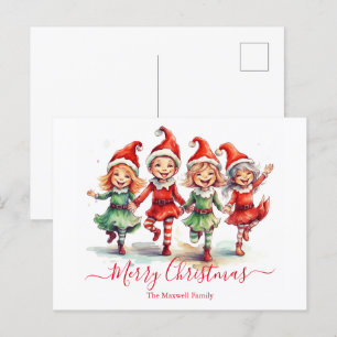 Christmas elves  holiday postcard