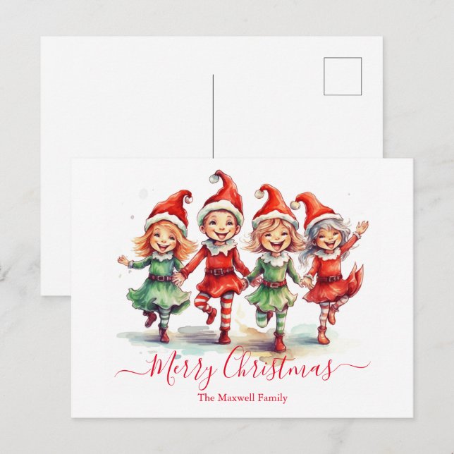 Christmas elves  holiday postcard (Front/Back)
