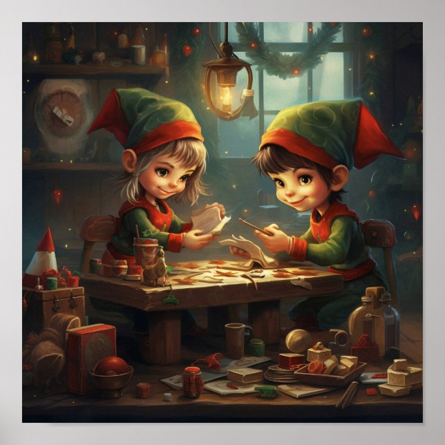 Christmas Elves Making Toys Poster (Front)