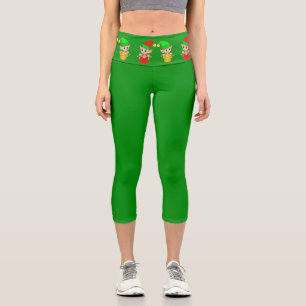 Christmas elves on green capri leggings