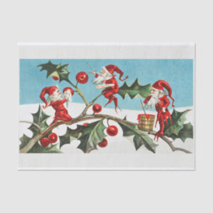 Christmas Elves Painting Ivy and Red Berries Tissue Paper
