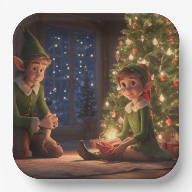 Christmas Elves Paper Plate (Front)