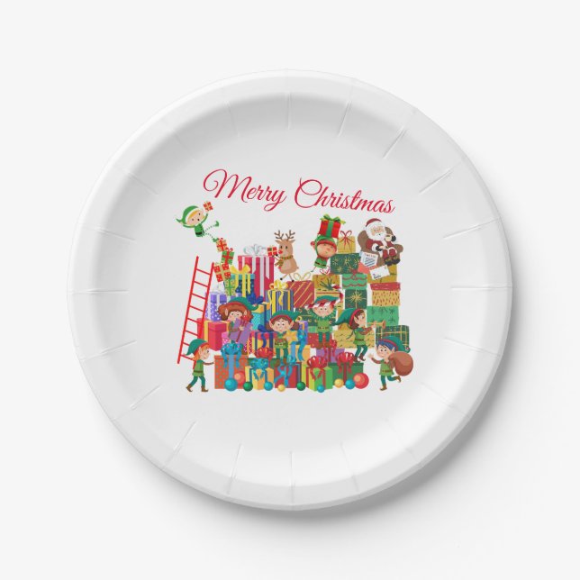 Christmas Elves Party Paper Plates (Front)