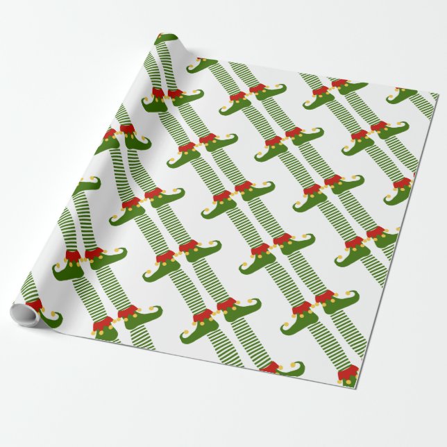 Christmas Elves Pattern Holiday Festive Fun Wrapping Paper (Unrolled)