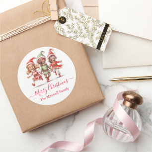 Christmas elves photo classic round sticker