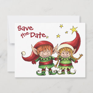 Christmas Elves Save the Date Wedding Announcement
