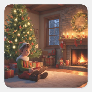 Christmas Elves Square Sticker