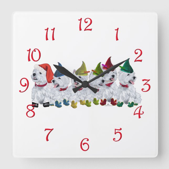 Christmas Elves Square Wall Clock (Front)