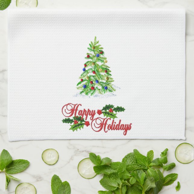 Christmas Embroidered Look Kitchen Towel (Folded)