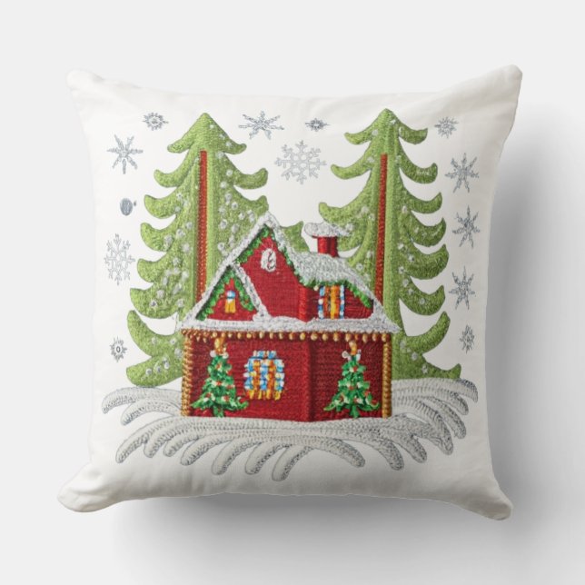  Christmas Embroidered Snowflake Throw Pillow   (Front)