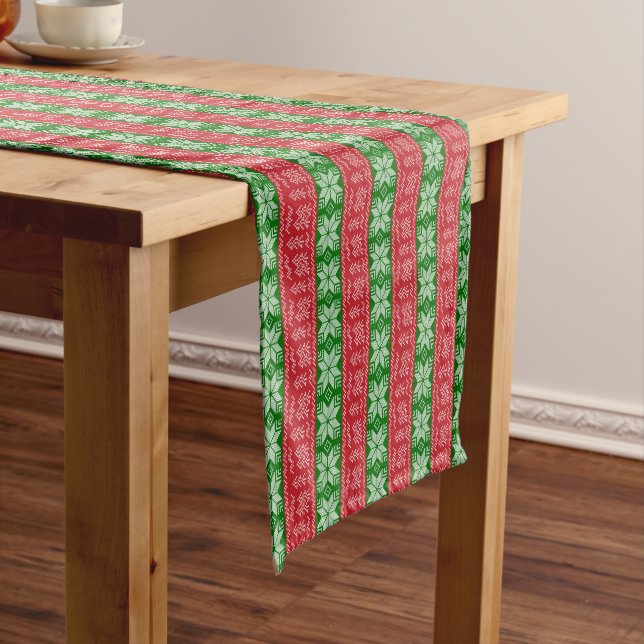 Christmas embroidered Snowflakes, Christmas trees, Short Table Runner (In Situ)