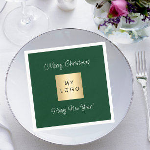 Christmas emerald green cafe bar business logo napkin