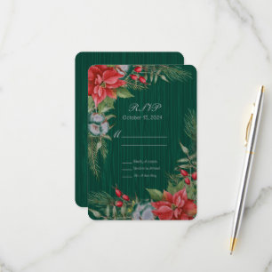 Christmas Emerald Green Poinsettia RSVP Card