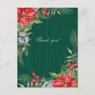 Christmas Emerald Green Poinsettia Wedding  Postcard