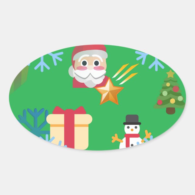 christmas emoji oval sticker (Front)