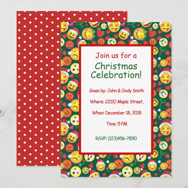 Christmas Emoji Party Invitations (Front/Back)