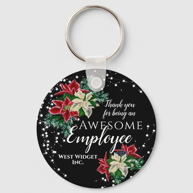Christmas Employee Appreciation Floral Black Key Ring (Front)