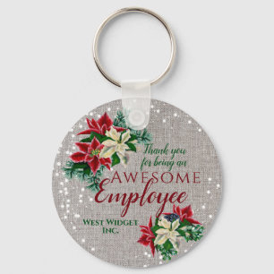 Christmas Employee Appreciation Floral Burlap Key Ring