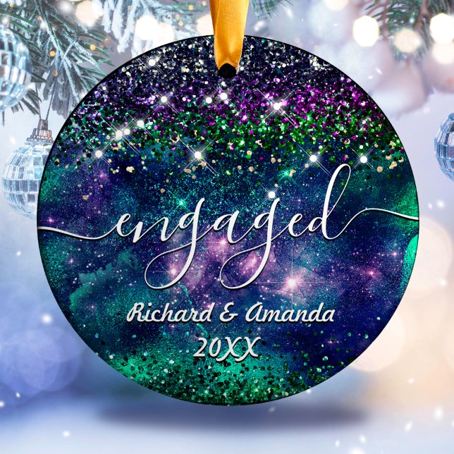 Christmas engaged married purple green glitter ceramic tree decoration (Creator Uploaded)
