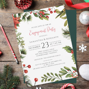 Christmas Engagement Party Berries Mistletoe Invitation