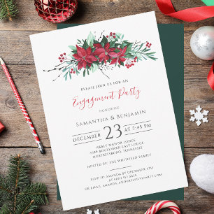Christmas Engagement Party Floral Berries Script Invitation