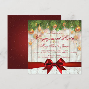 Christmas Engagement Party Gold Decor & Red Ribbon Invitation