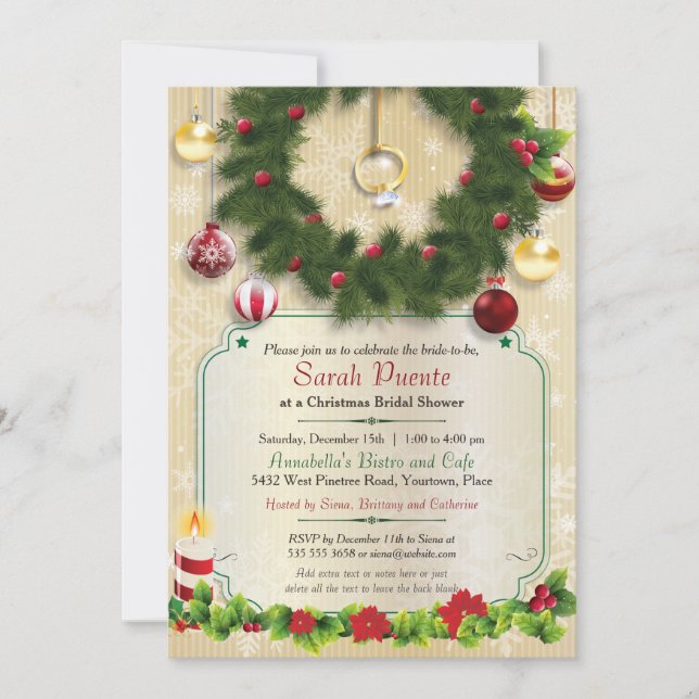 Christmas Engagement Ring Wreath Bridal Shower Invitation (Front)