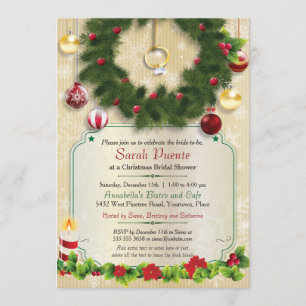 Christmas Engagement Ring Wreath Bridal Shower Invitation