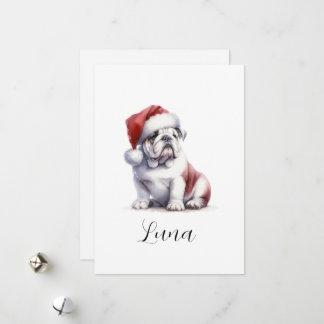 Christmas English Bull Dog Santa Hat Holiday Card