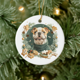 Christmas English Bulldog Ceramic Tree Decoration