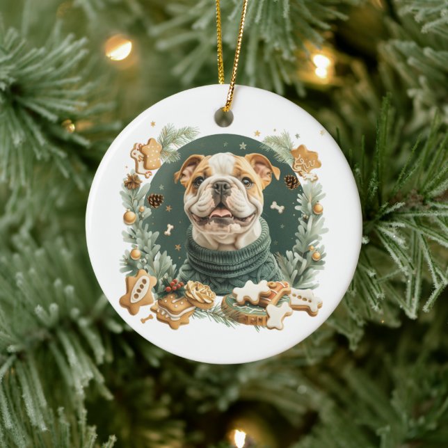 Christmas English Bulldog Ceramic Tree Decoration (Tree)