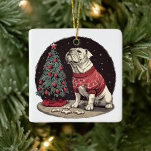 Christmas English Bulldog Christmas Tree Ceramic Ornament