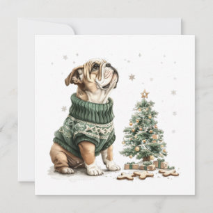Christmas English Bulldog Christmas Tree Holiday Card