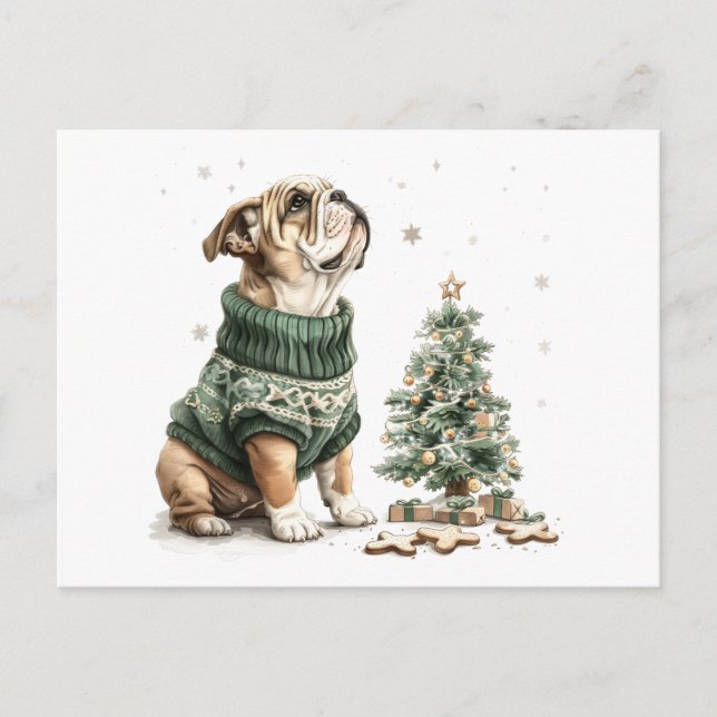 Christmas English Bulldog Christmas Tree Holiday Postcard (Front)
