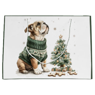Christmas English Bulldog Christmas Tree Large Gift Bag