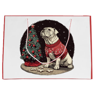 Christmas English Bulldog Christmas Tree Large Gift Bag