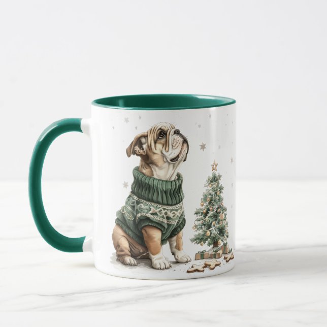 Christmas English Bulldog Christmas Tree Mug (Left)
